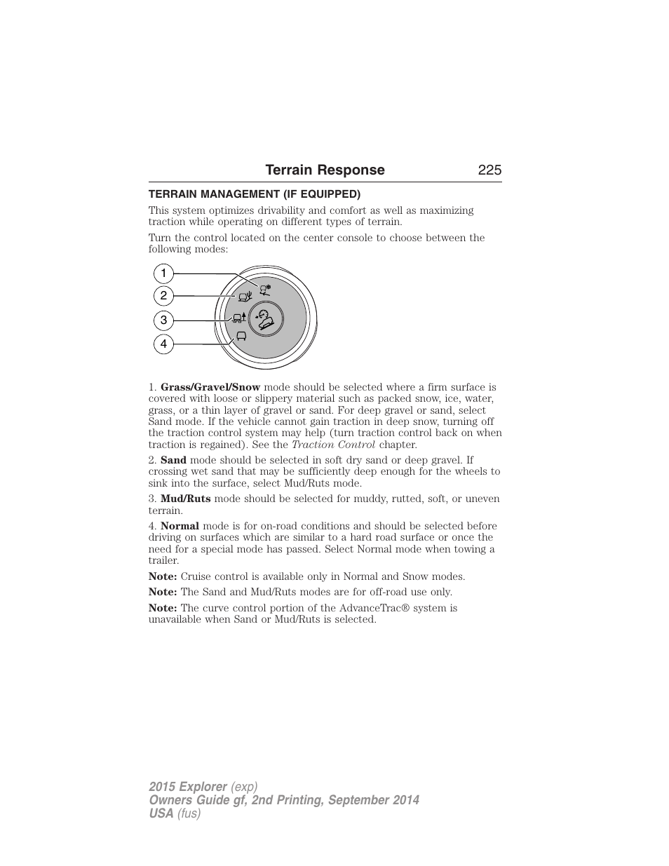 Terrain response, Terrain management (if equipped), Terrain response 225 | FORD 2015 Explorer User Manual | Page 226 / 596