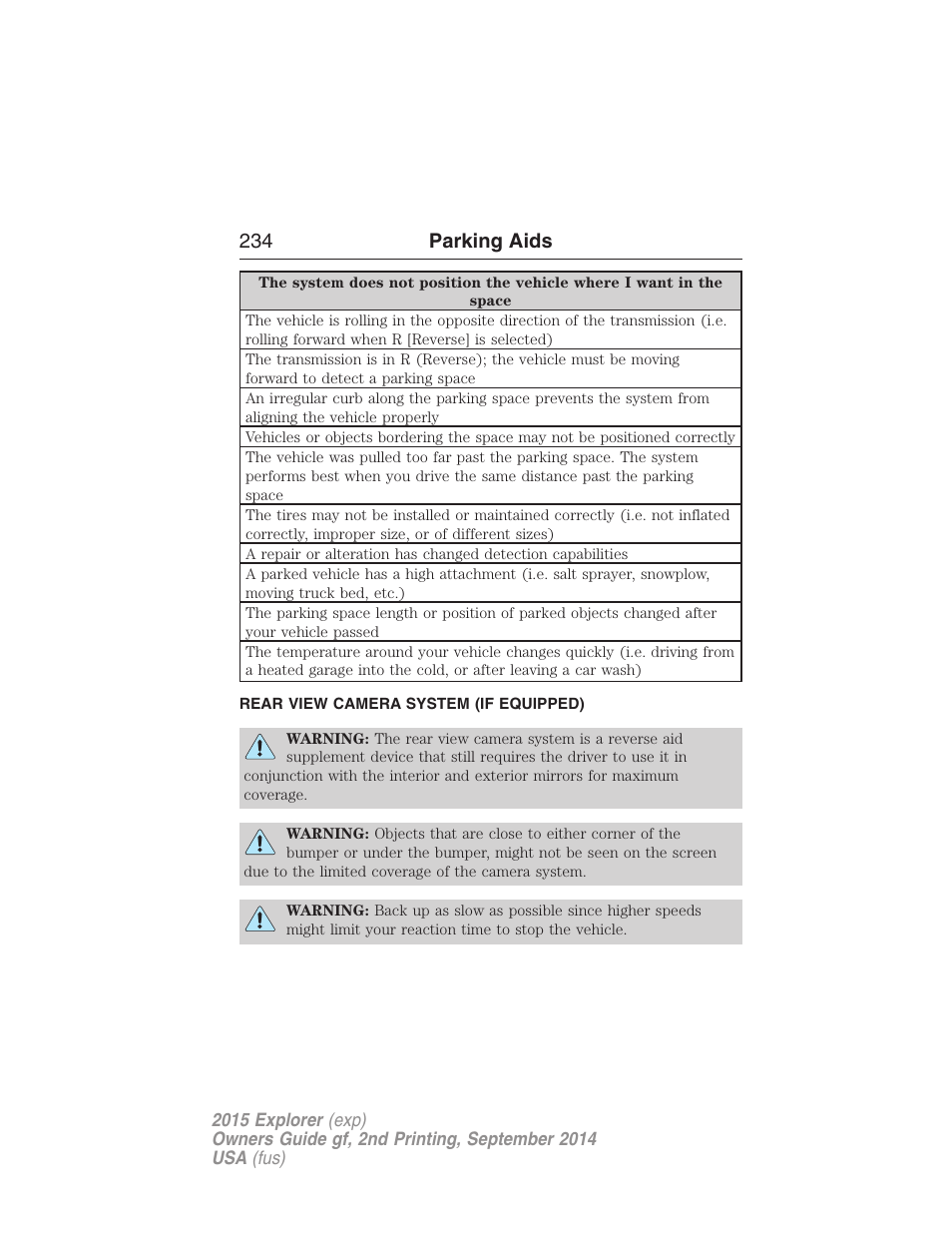 Rear view camera system (if equipped), Rear-view camera system, 234 parking aids | FORD 2015 Explorer User Manual | Page 235 / 596