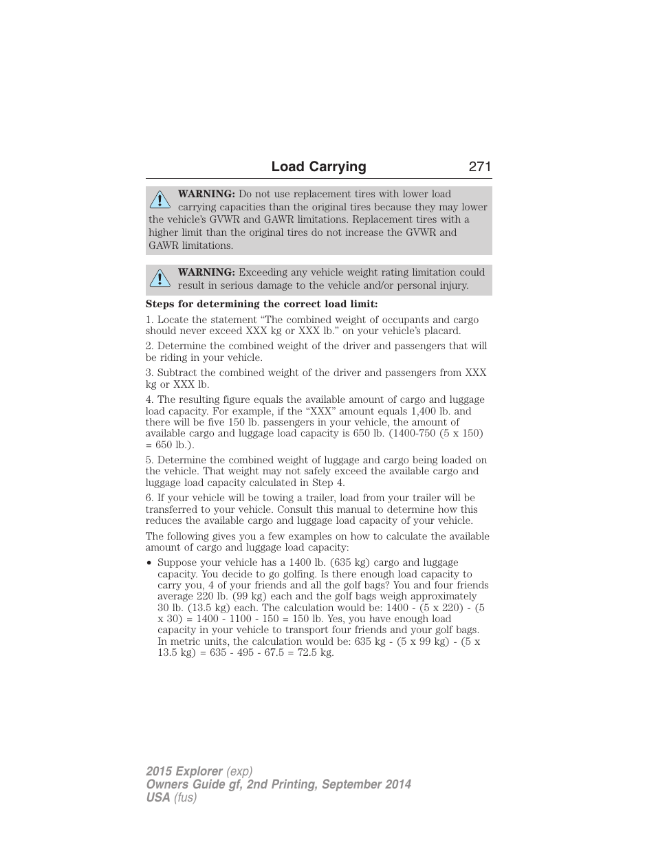 Load carrying 271 | FORD 2015 Explorer User Manual | Page 272 / 596