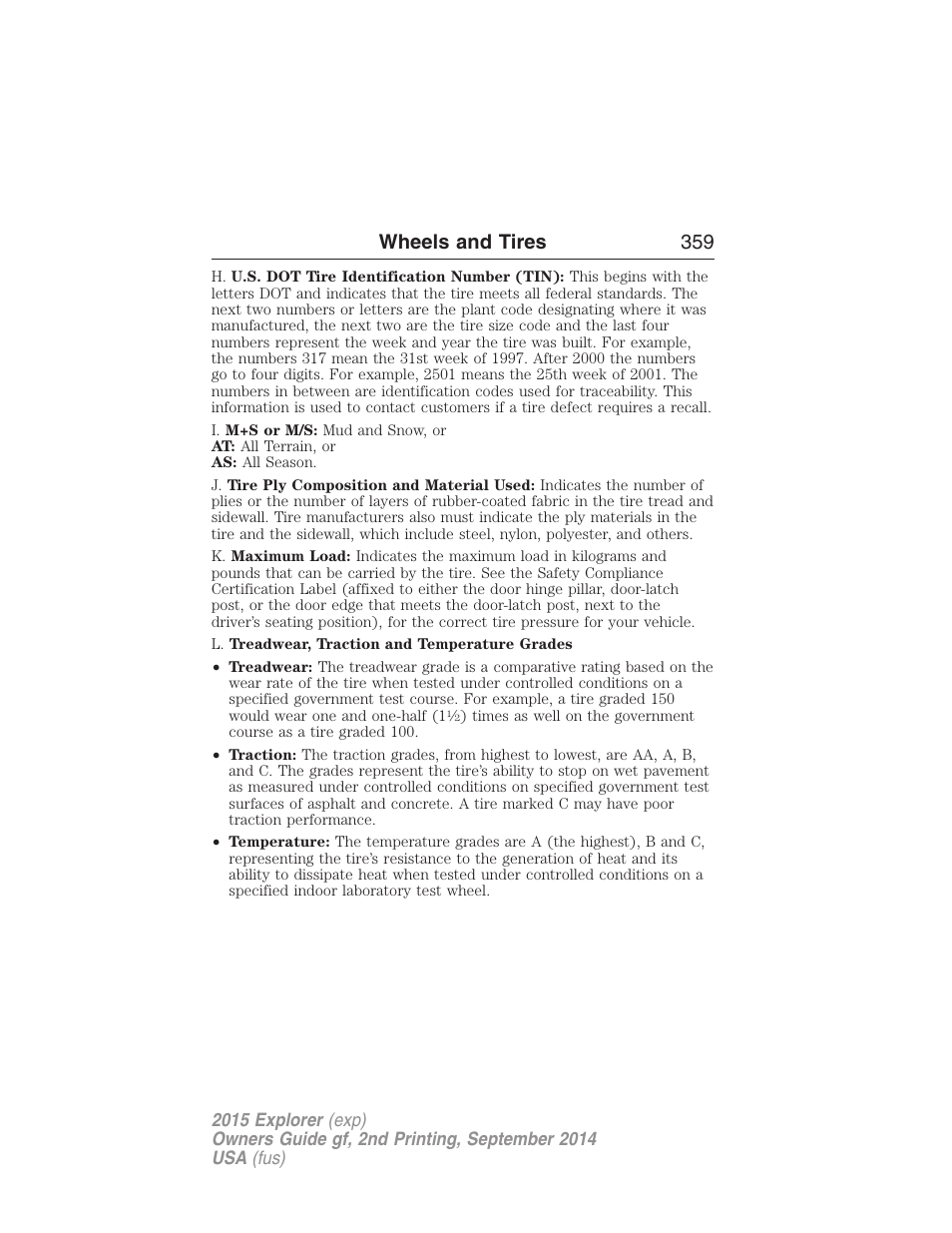 Wheels and tires 359 | FORD 2015 Explorer User Manual | Page 360 / 596