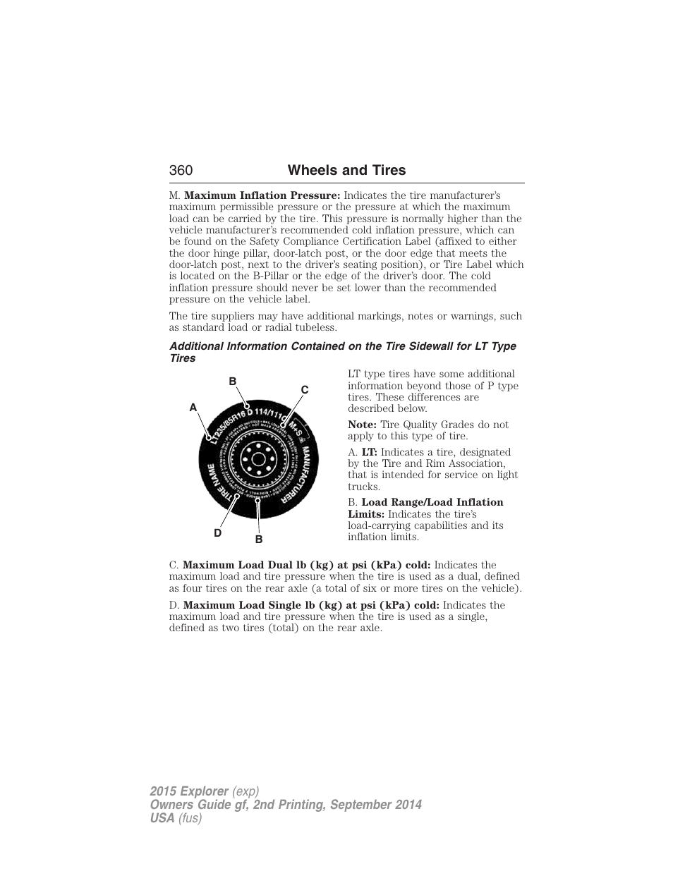 360 wheels and tires | FORD 2015 Explorer User Manual | Page 361 / 596