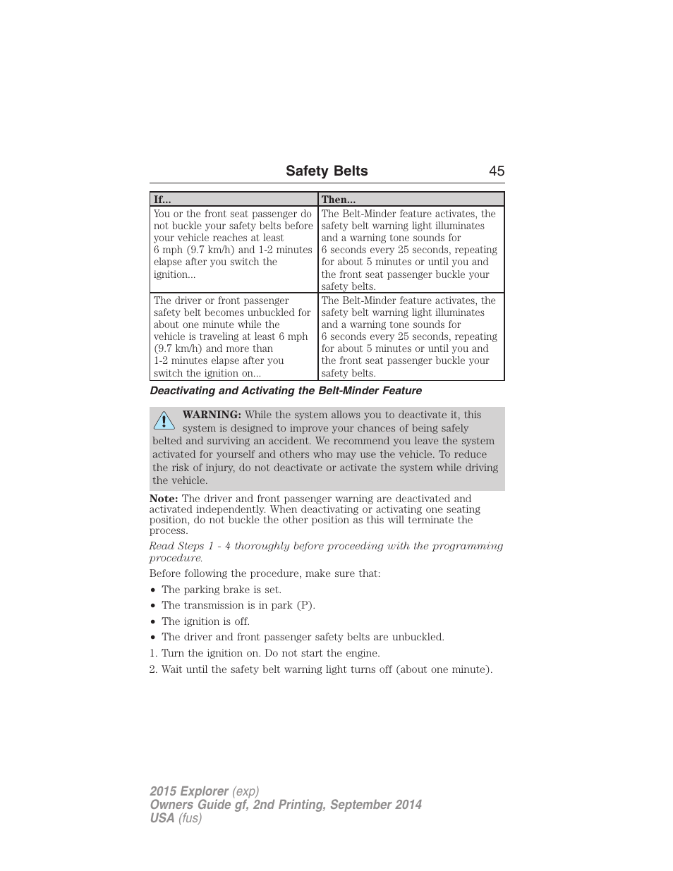 Safety belts 45 | FORD 2015 Explorer User Manual | Page 46 / 596