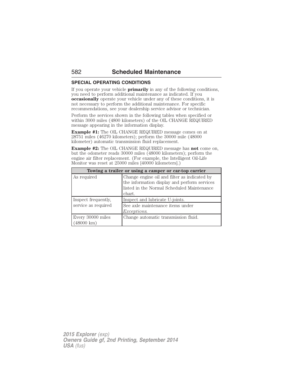 Special operating conditions, 582 scheduled maintenance | FORD 2015 Explorer User Manual | Page 583 / 596