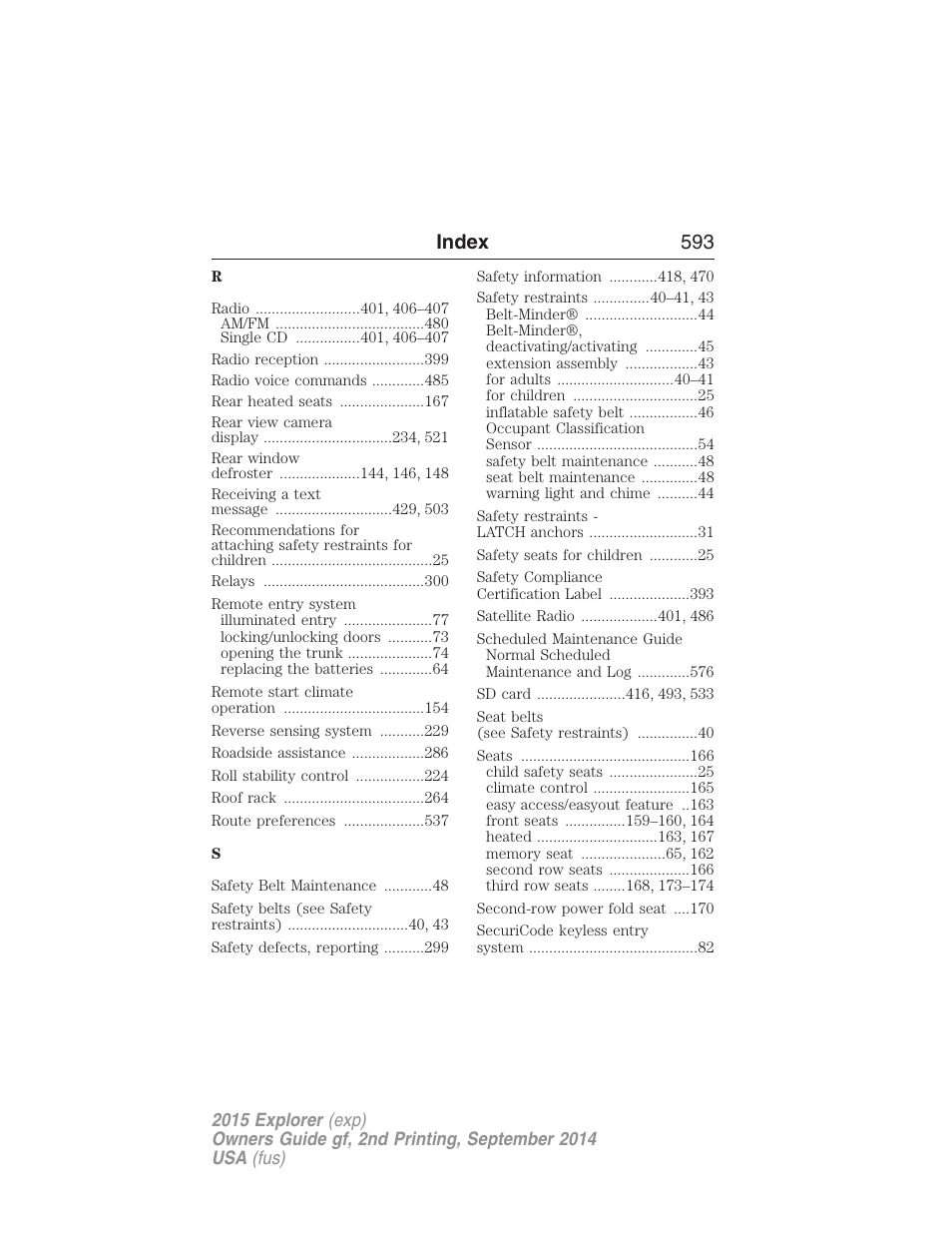 Index 593 | FORD 2015 Explorer User Manual | Page 594 / 596