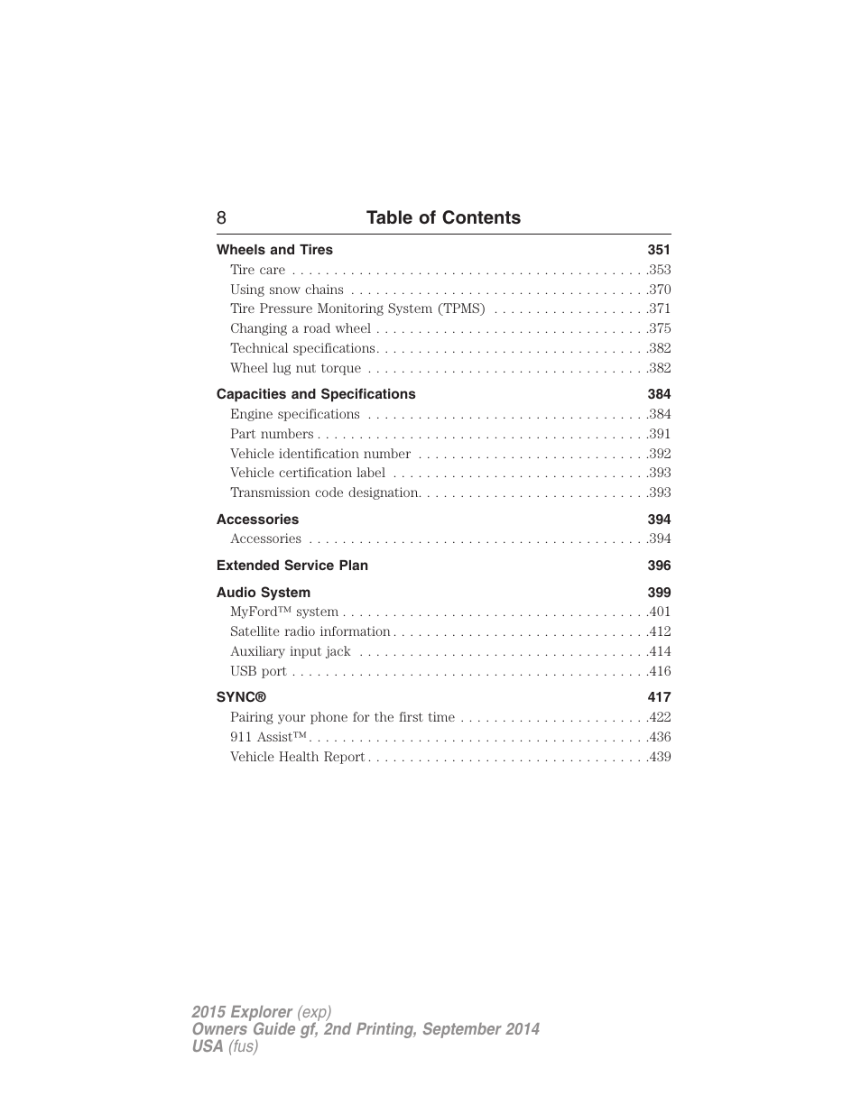 8table of contents | FORD 2015 Explorer User Manual | Page 9 / 596