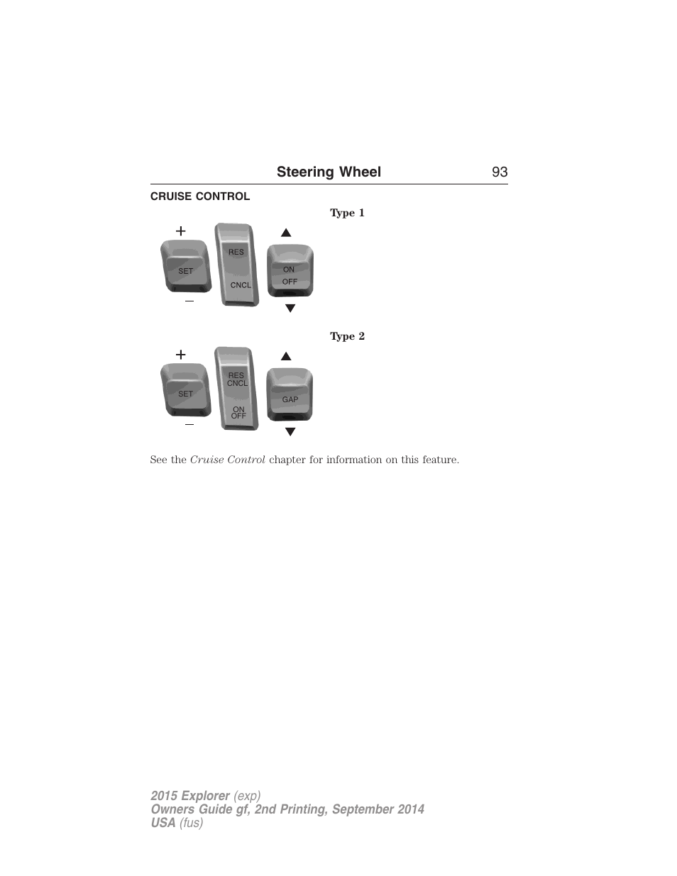 Cruise control, Steering wheel 93 | FORD 2015 Explorer User Manual | Page 94 / 596