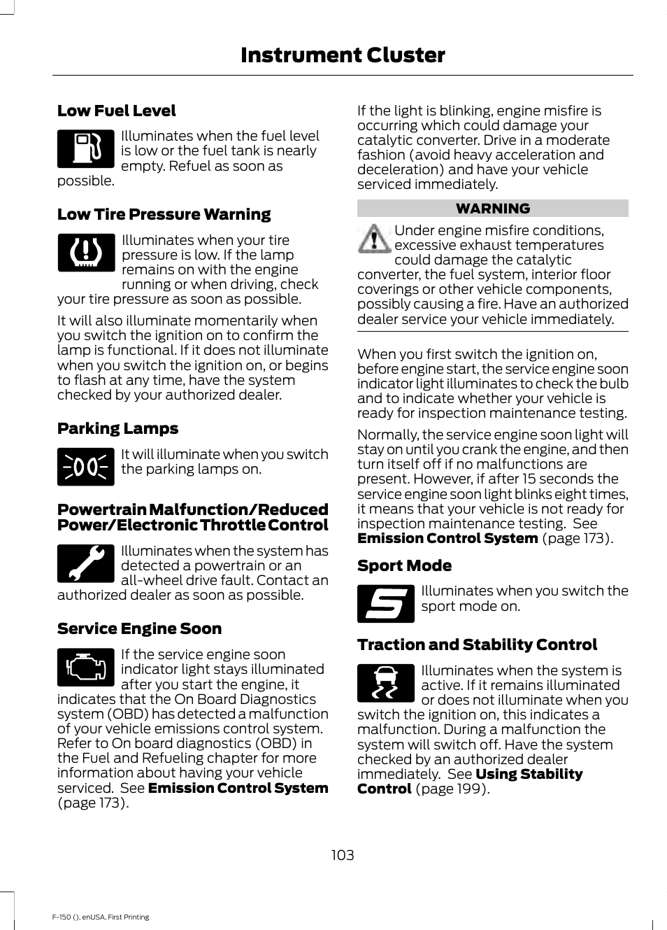 Instrument cluster | FORD 2015 F-150 User Manual | Page 106 / 549