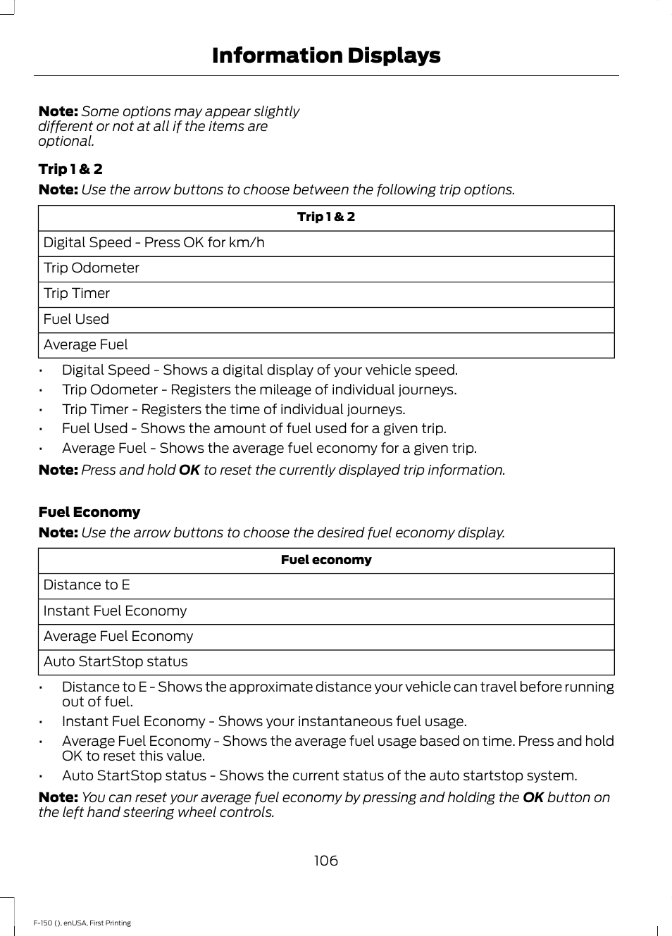 Information displays | FORD 2015 F-150 User Manual | Page 109 / 549