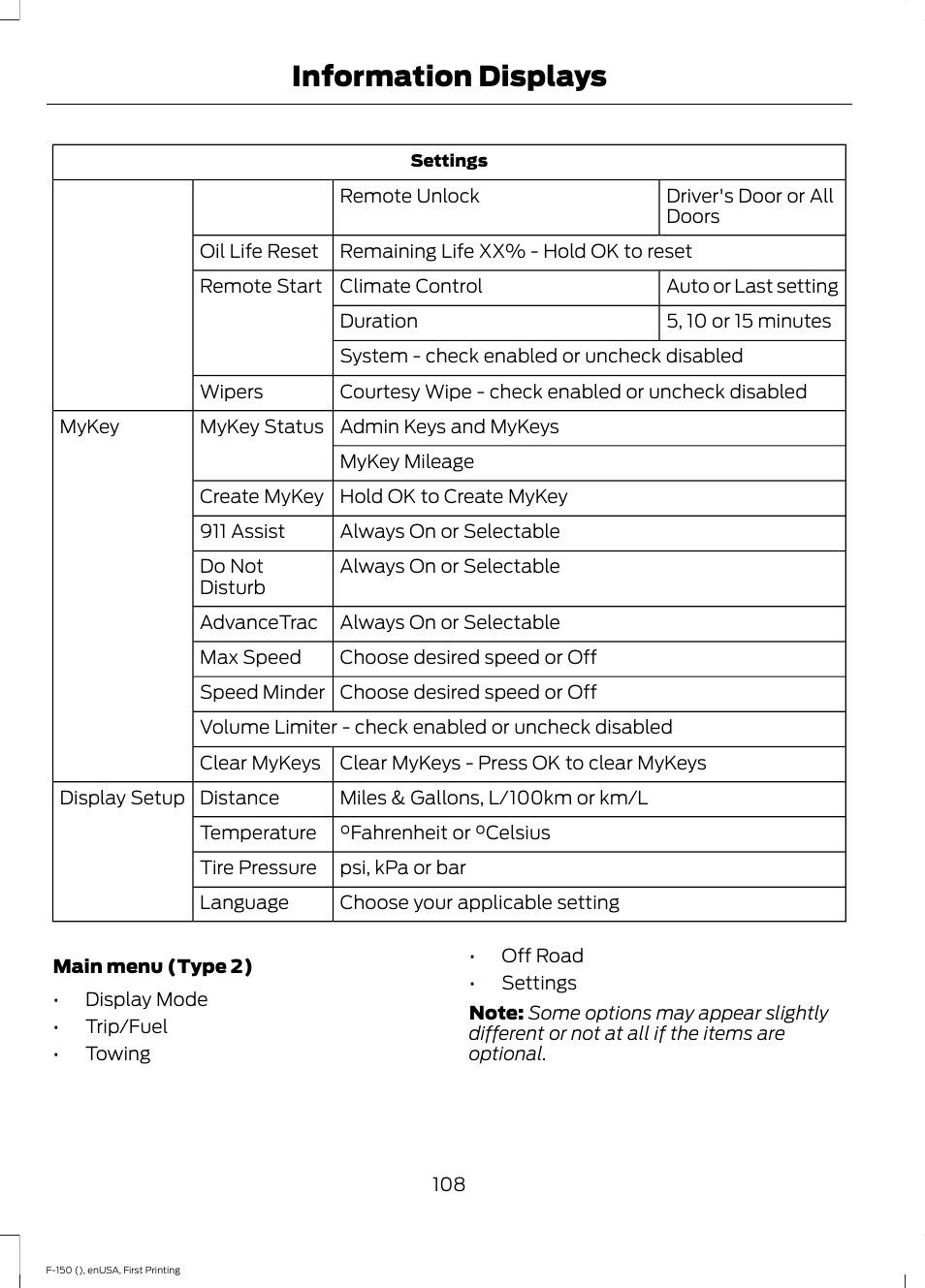 Information displays | FORD 2015 F-150 User Manual | Page 111 / 549
