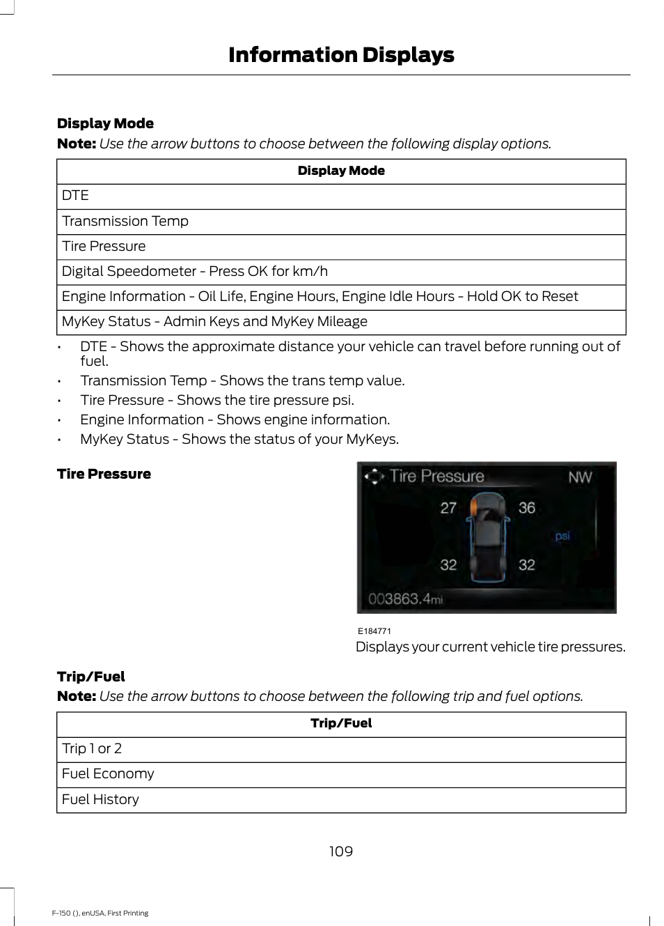 Information displays | FORD 2015 F-150 User Manual | Page 112 / 549