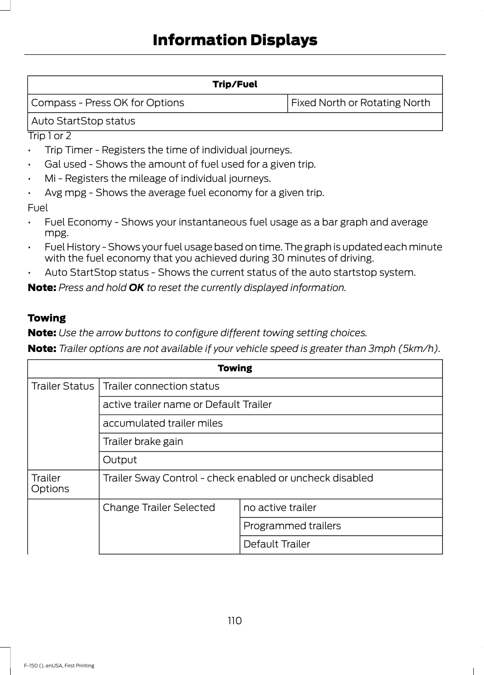 Information displays | FORD 2015 F-150 User Manual | Page 113 / 549
