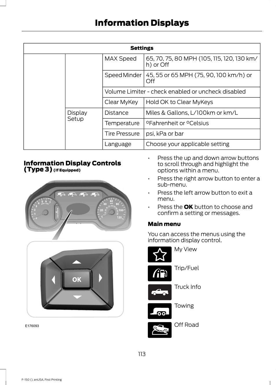 Information displays | FORD 2015 F-150 User Manual | Page 116 / 549