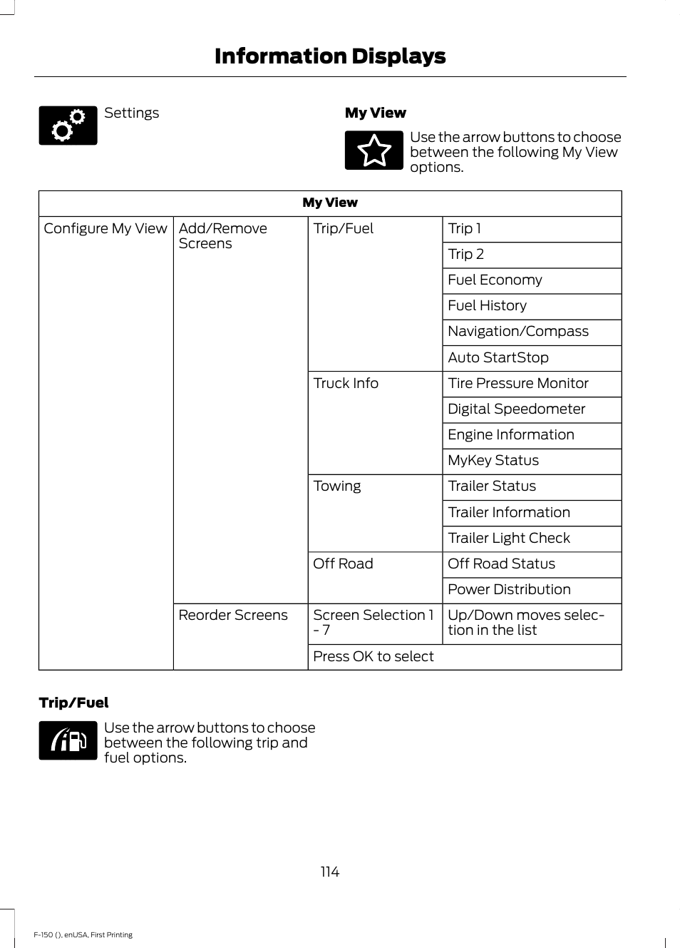 Information displays | FORD 2015 F-150 User Manual | Page 117 / 549