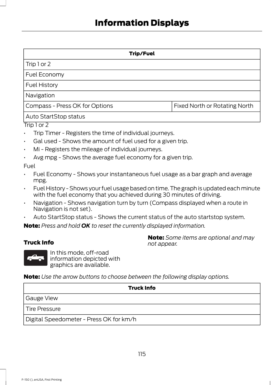 Information displays | FORD 2015 F-150 User Manual | Page 118 / 549