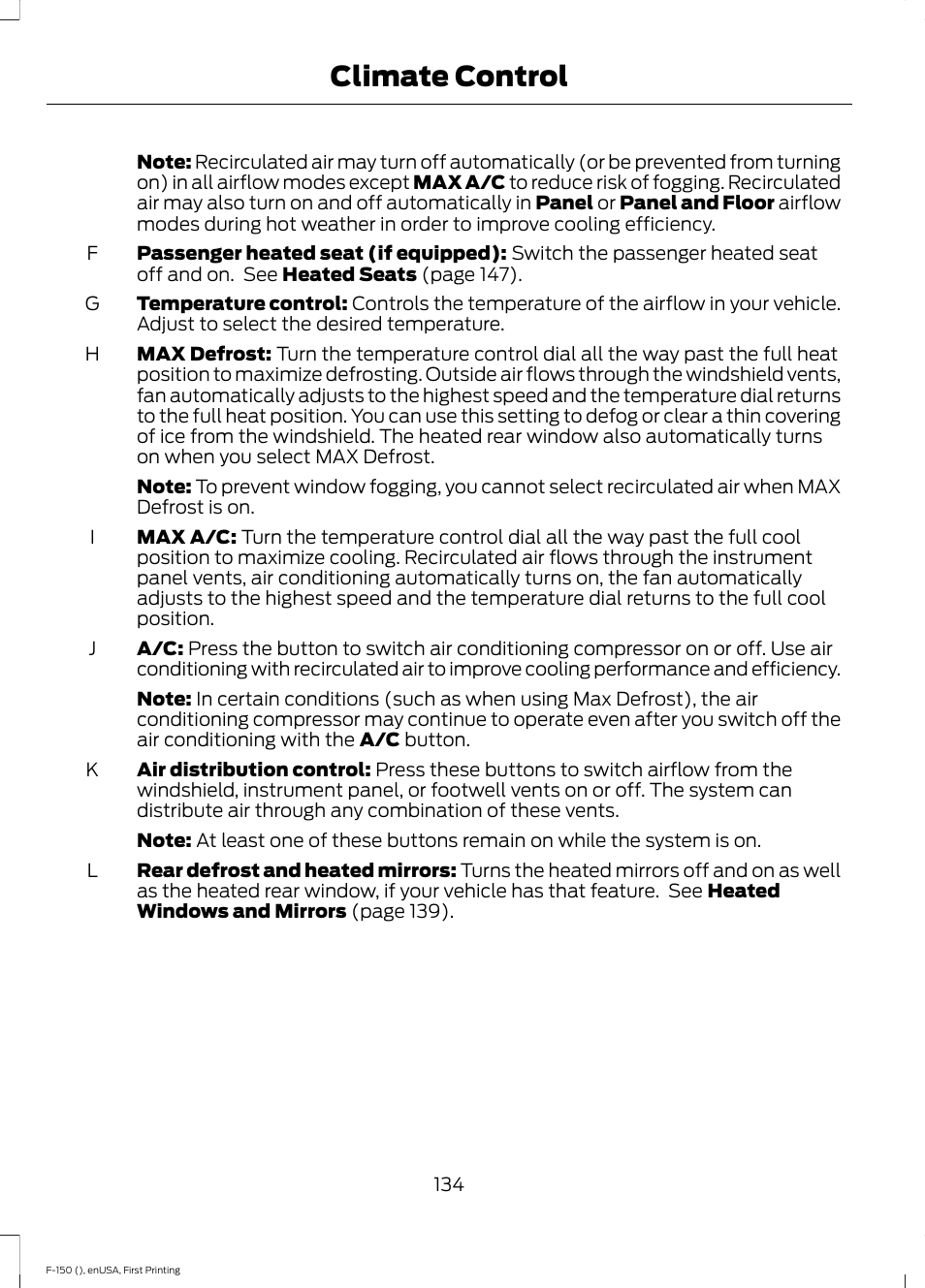 Climate control | FORD 2015 F-150 User Manual | Page 137 / 549