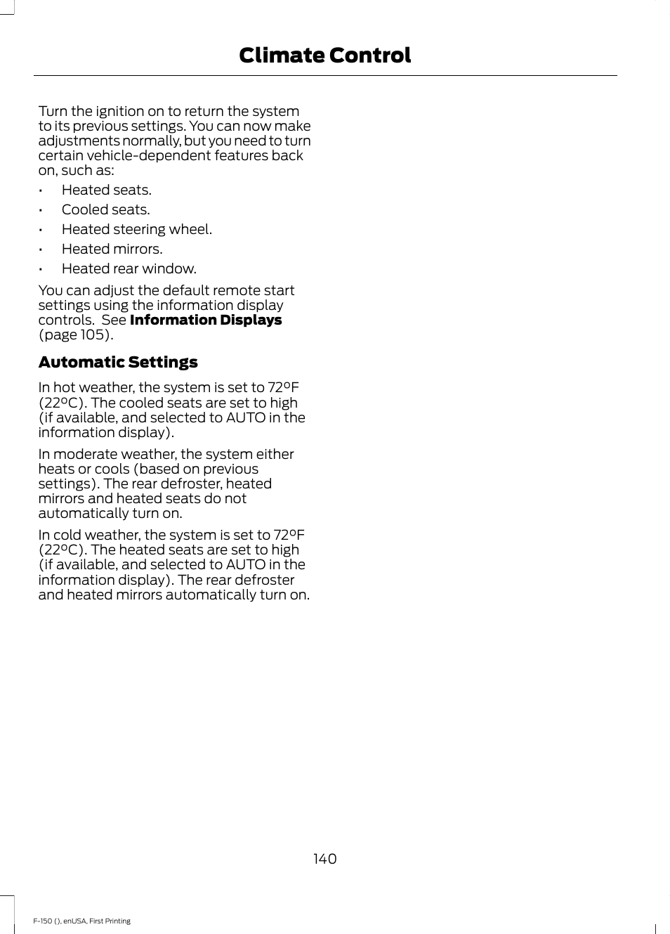 Climate control | FORD 2015 F-150 User Manual | Page 143 / 549