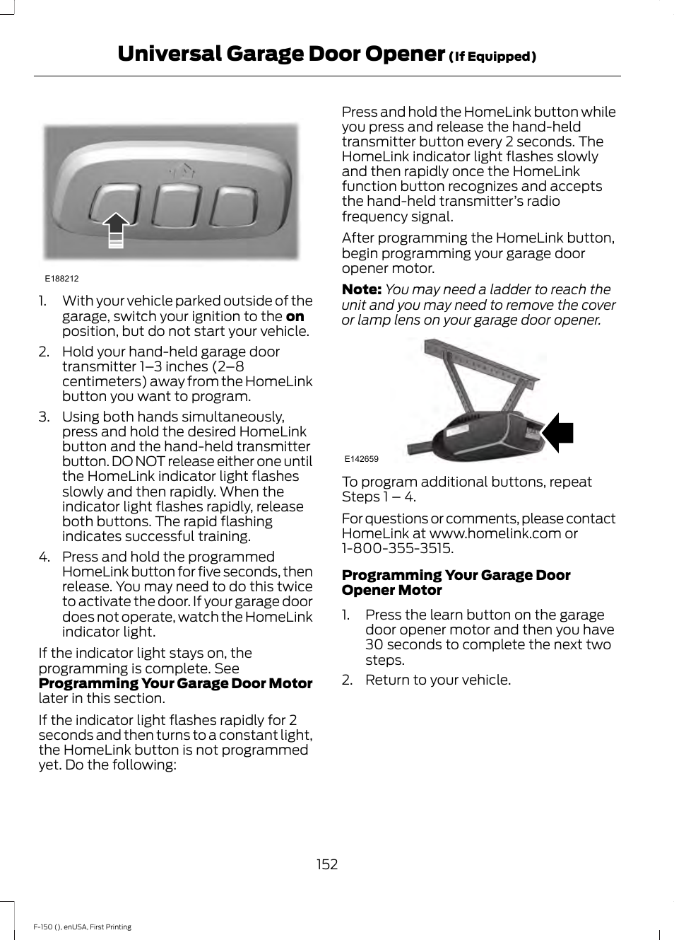 Universal garage door opener | FORD 2015 F-150 User Manual | Page 155 / 549