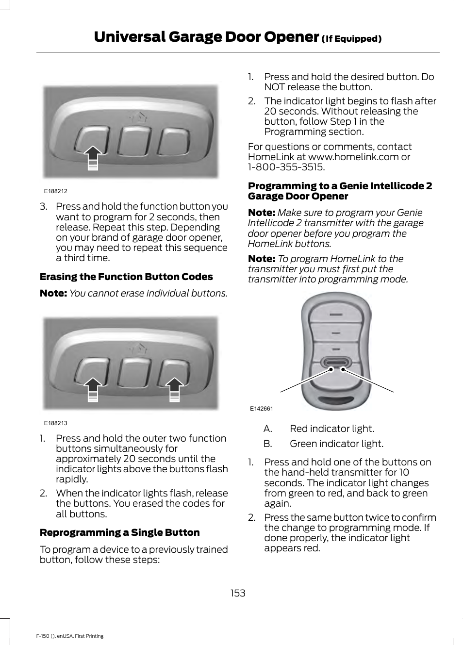 Universal garage door opener | FORD 2015 F-150 User Manual | Page 156 / 549