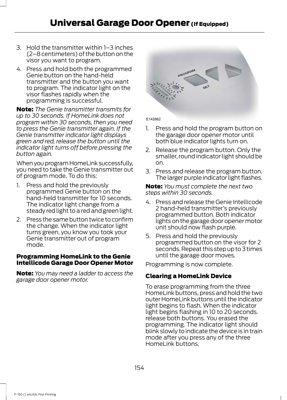 Universal garage door opener | FORD 2015 F-150 User Manual | Page 157 / 549