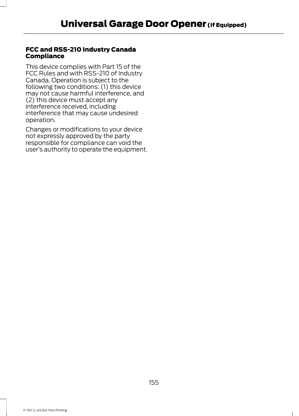 Universal garage door opener | FORD 2015 F-150 User Manual | Page 158 / 549