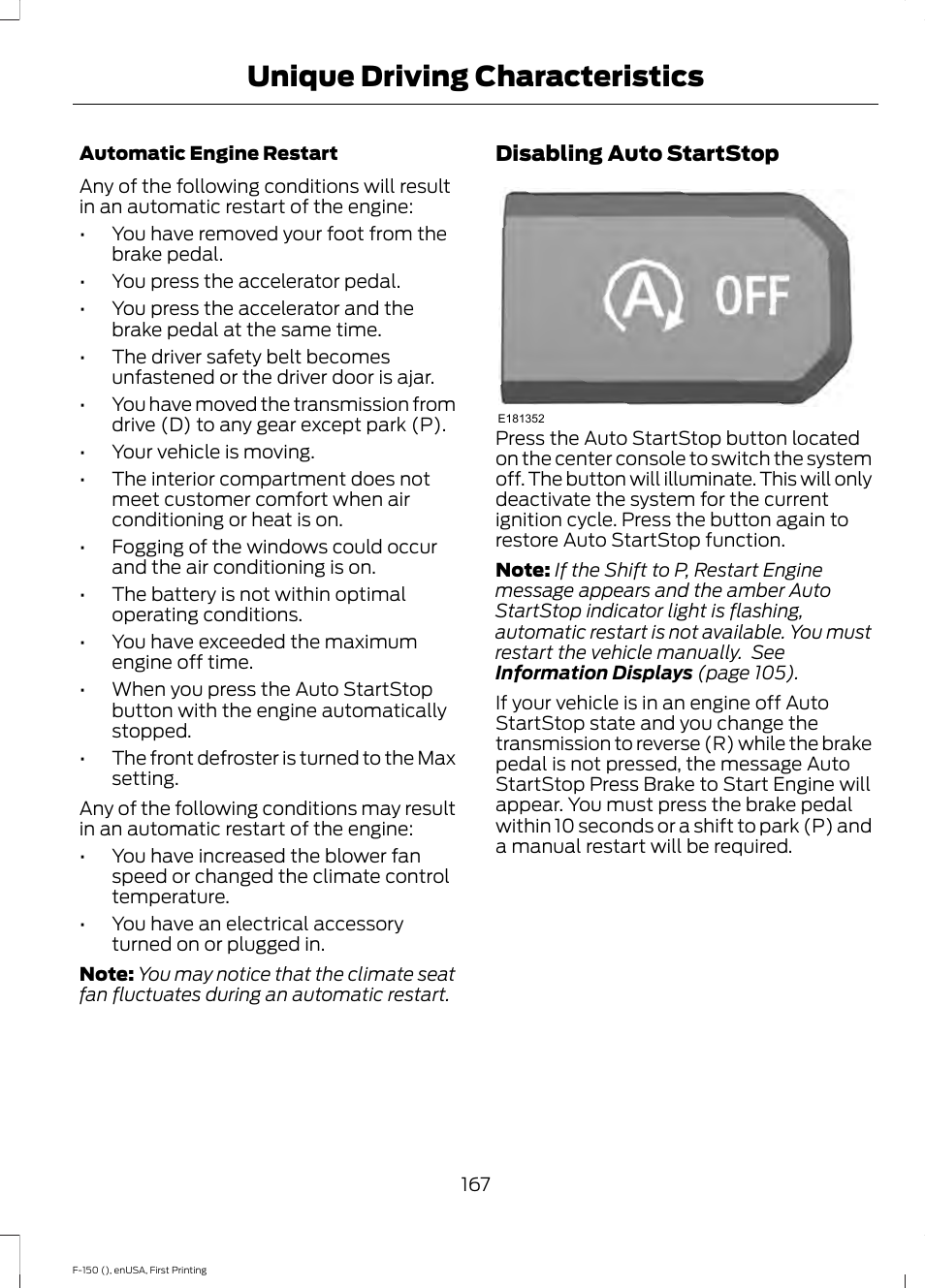 Unique driving characteristics | FORD 2015 F-150 User Manual | Page 170 / 549