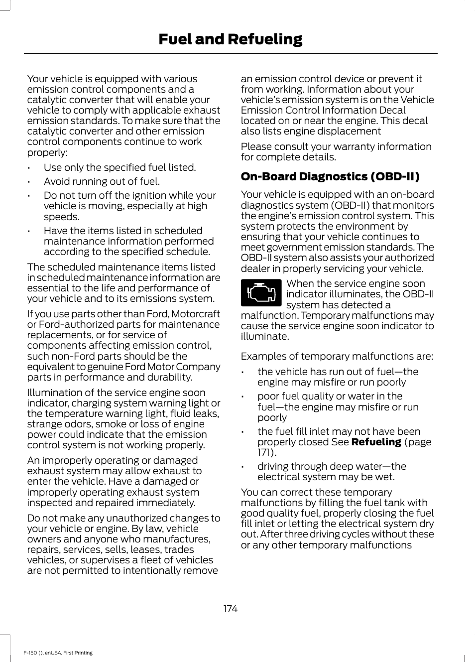 Fuel and refueling | FORD 2015 F-150 User Manual | Page 177 / 549