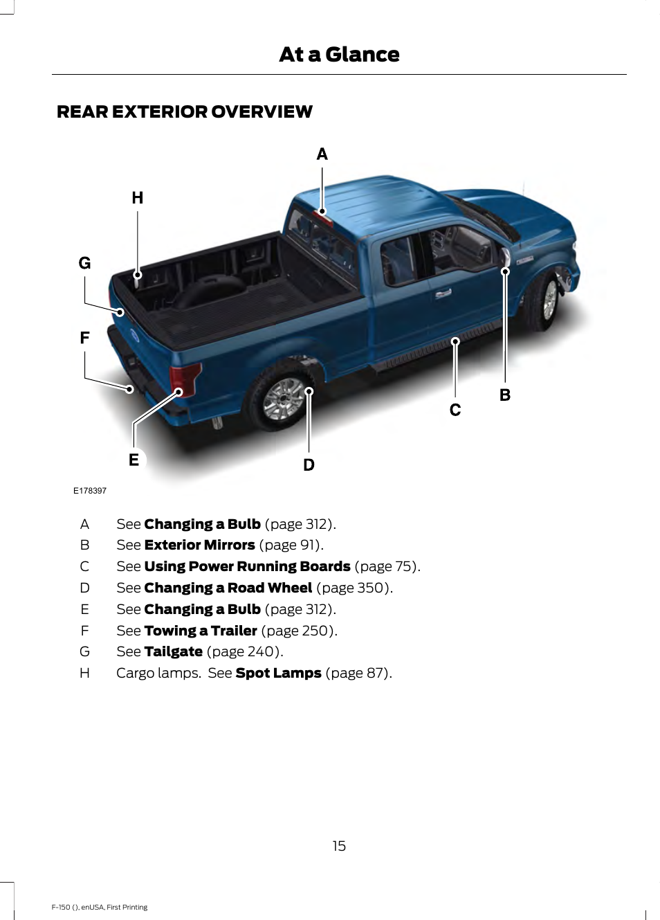 Rear exterior overview, At a glance | FORD 2015 F-150 User Manual | Page 18 / 549