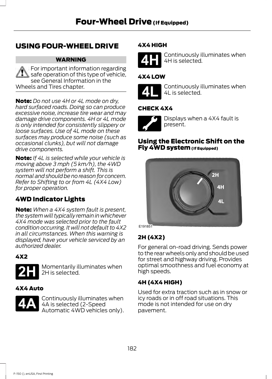 Four-wheel drive, Using four-wheel drive, See using | See using four-wheel, See using four-wheel drive | FORD 2015 F-150 User Manual | Page 185 / 549