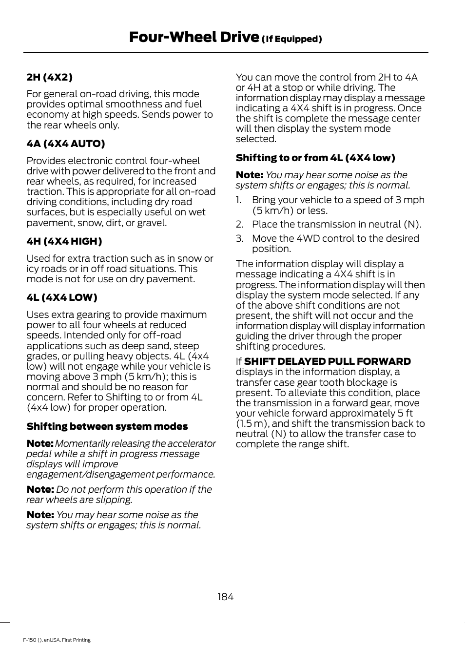 Four-wheel drive | FORD 2015 F-150 User Manual | Page 187 / 549