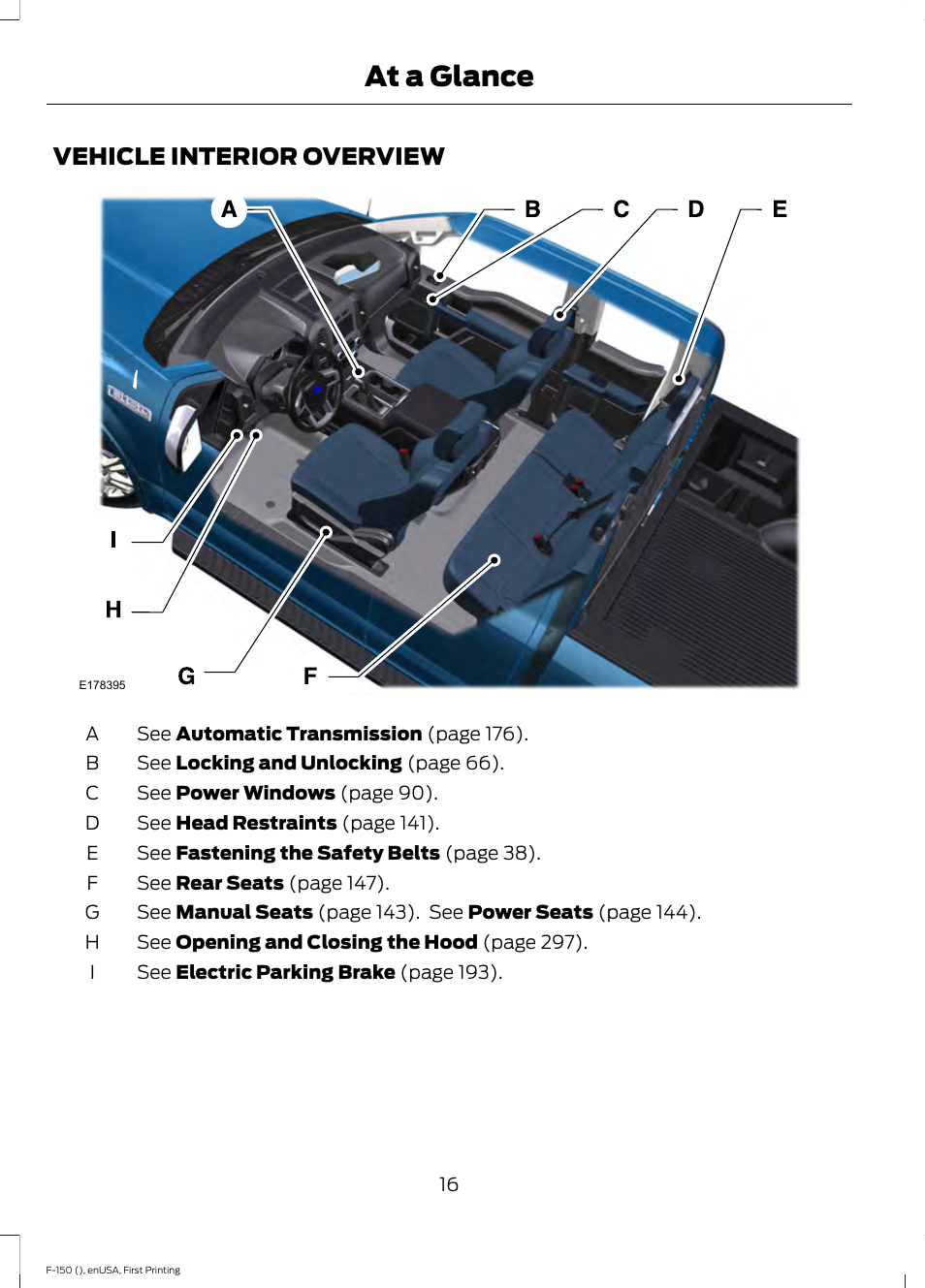 Vehicle interior overview, At a glance | FORD 2015 F-150 User Manual | Page 19 / 549