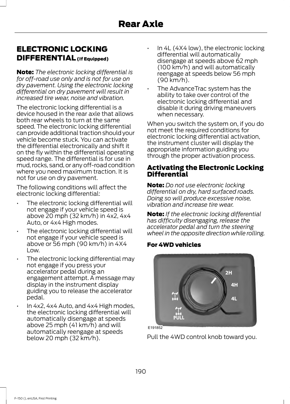 Rear axle, Electronic locking differential | FORD 2015 F-150 User Manual | Page 193 / 549