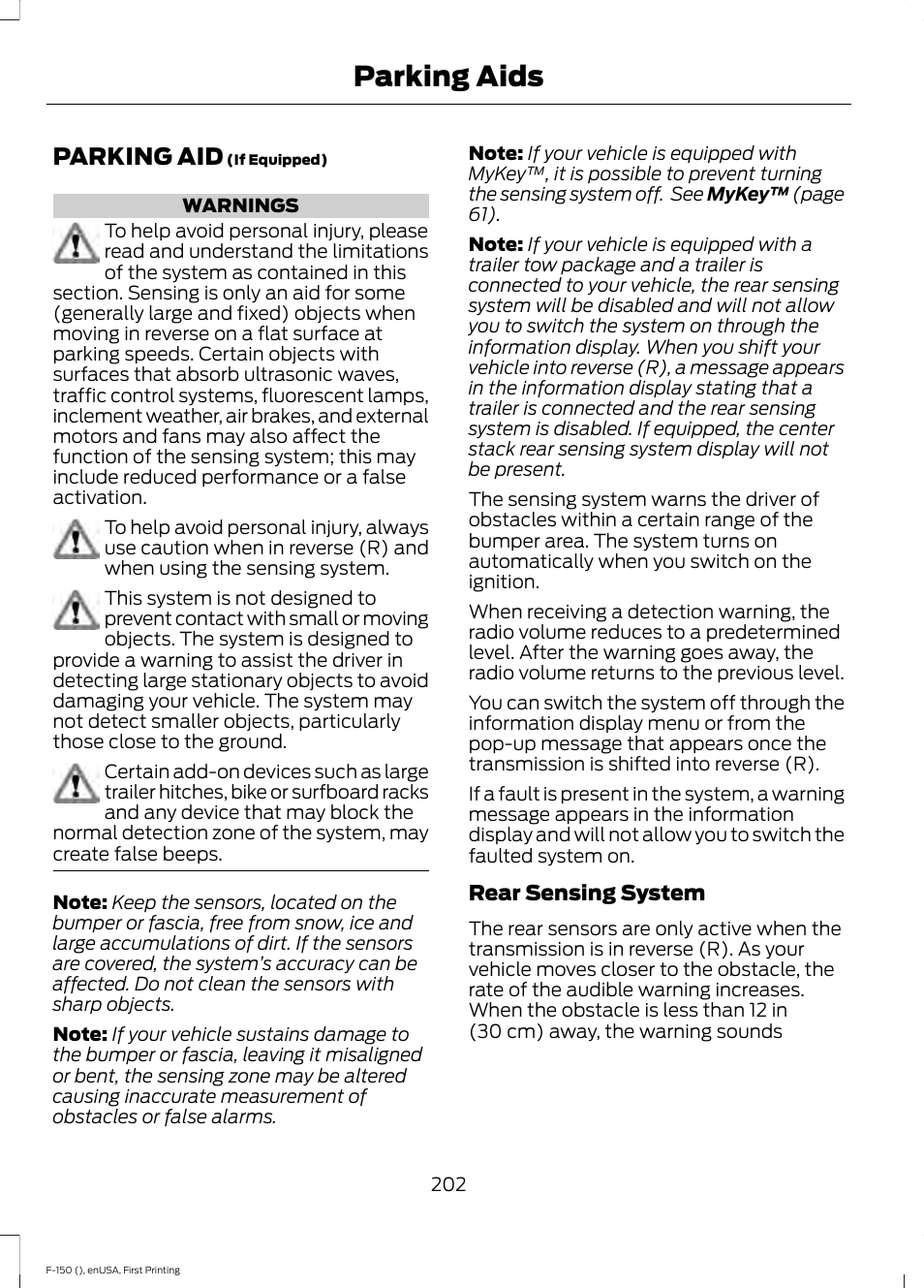 Parking aids, Parking aid | FORD 2015 F-150 User Manual | Page 205 / 549