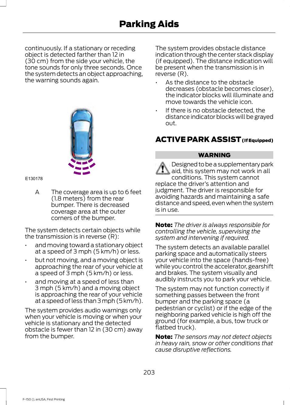 Active park assist, Parking aids | FORD 2015 F-150 User Manual | Page 206 / 549