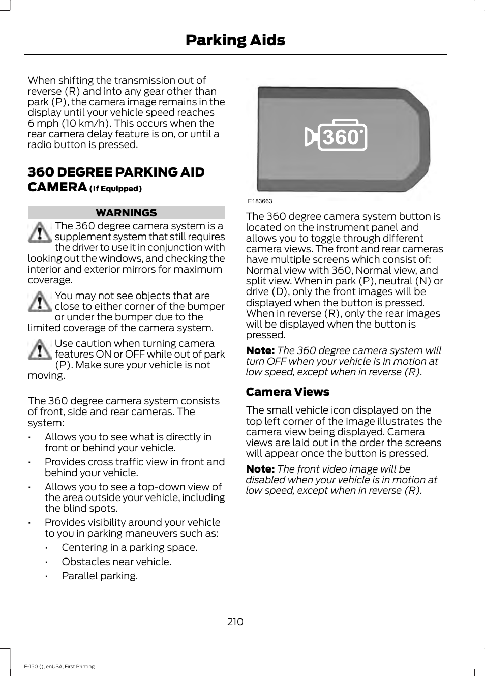 360 degree parking aid camera, Parking aids | FORD 2015 F-150 User Manual | Page 213 / 549