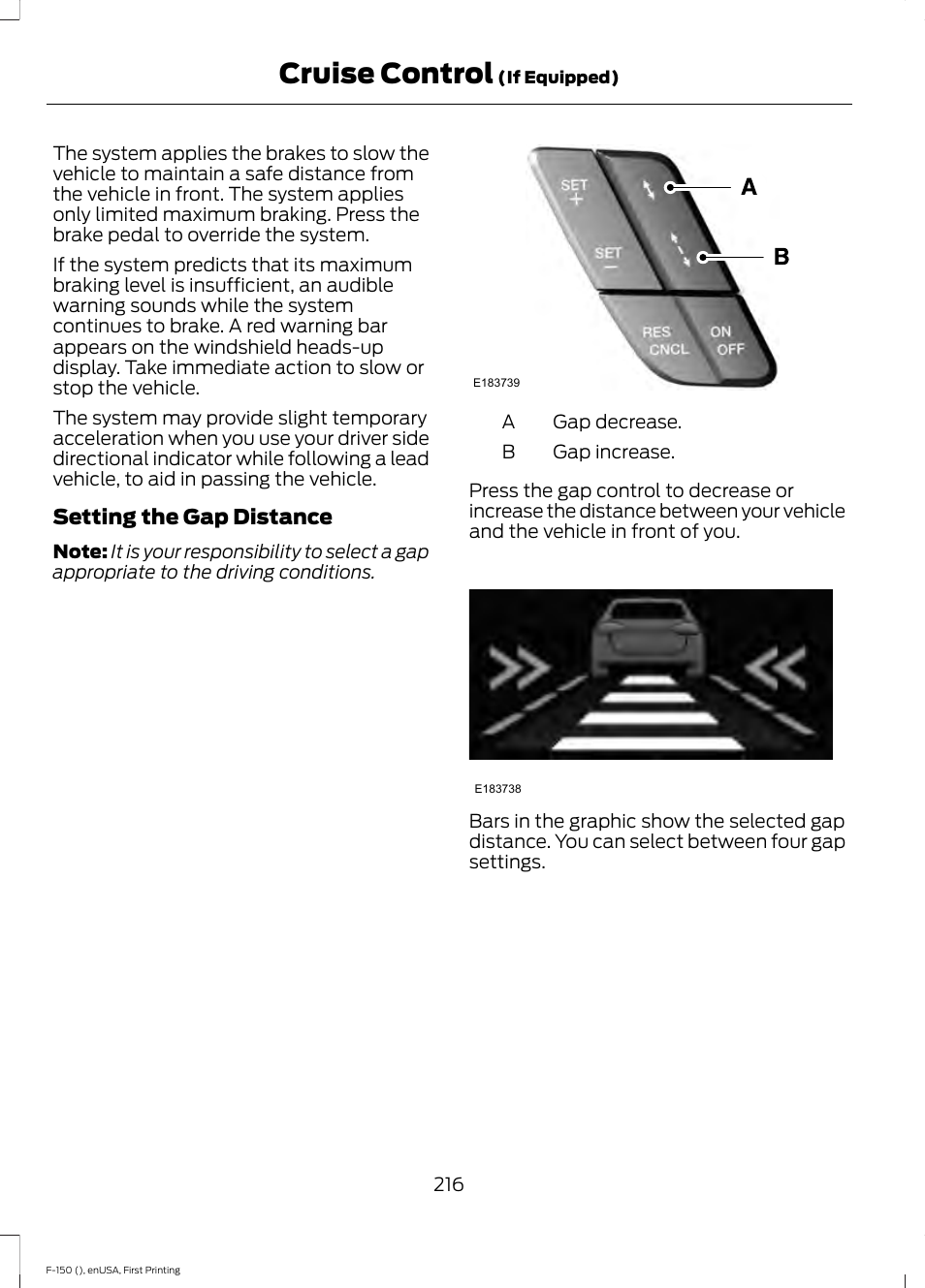 Cruise control | FORD 2015 F-150 User Manual | Page 219 / 549