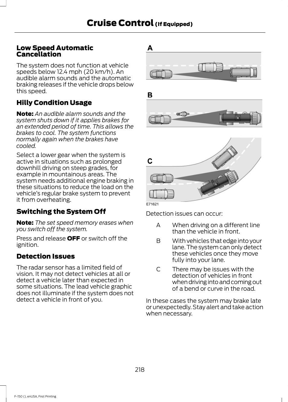 Cruise control | FORD 2015 F-150 User Manual | Page 221 / 549