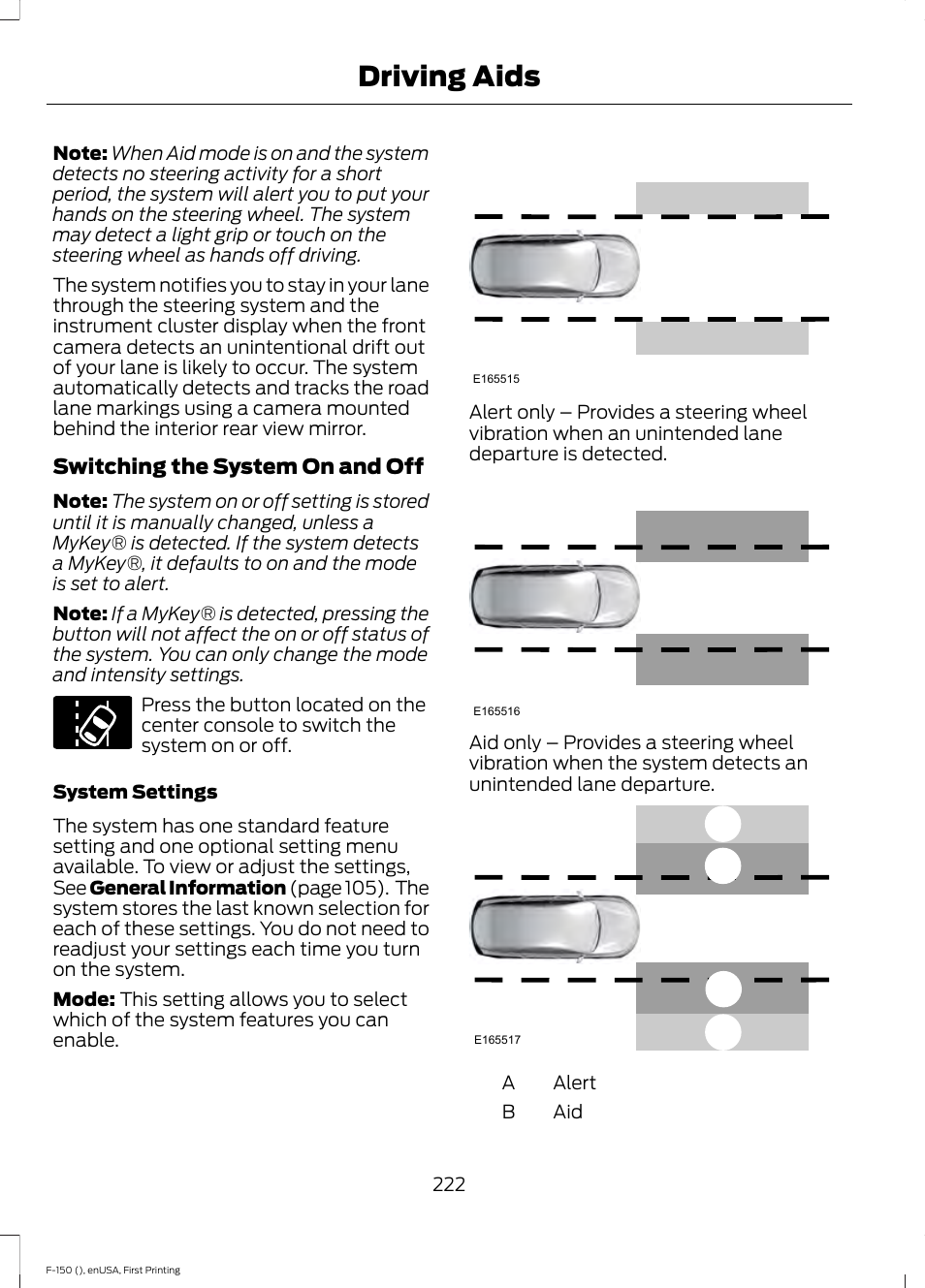 Driving aids, Ab a b | FORD 2015 F-150 User Manual | Page 225 / 549