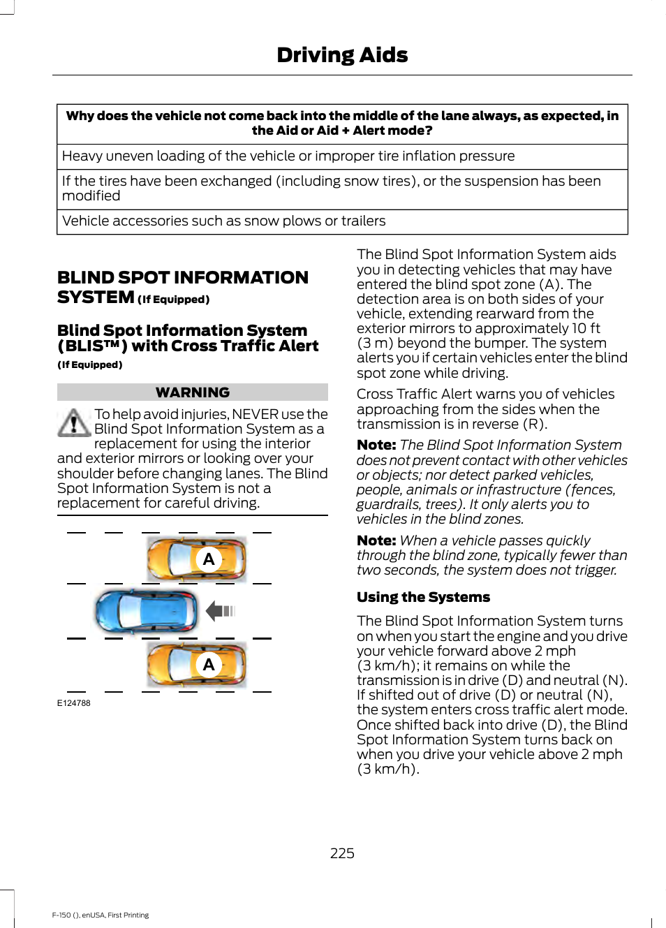 Blind spot information system, See blind spot, See blind spot informa | See blind spot information, Driving aids | FORD 2015 F-150 User Manual | Page 228 / 549