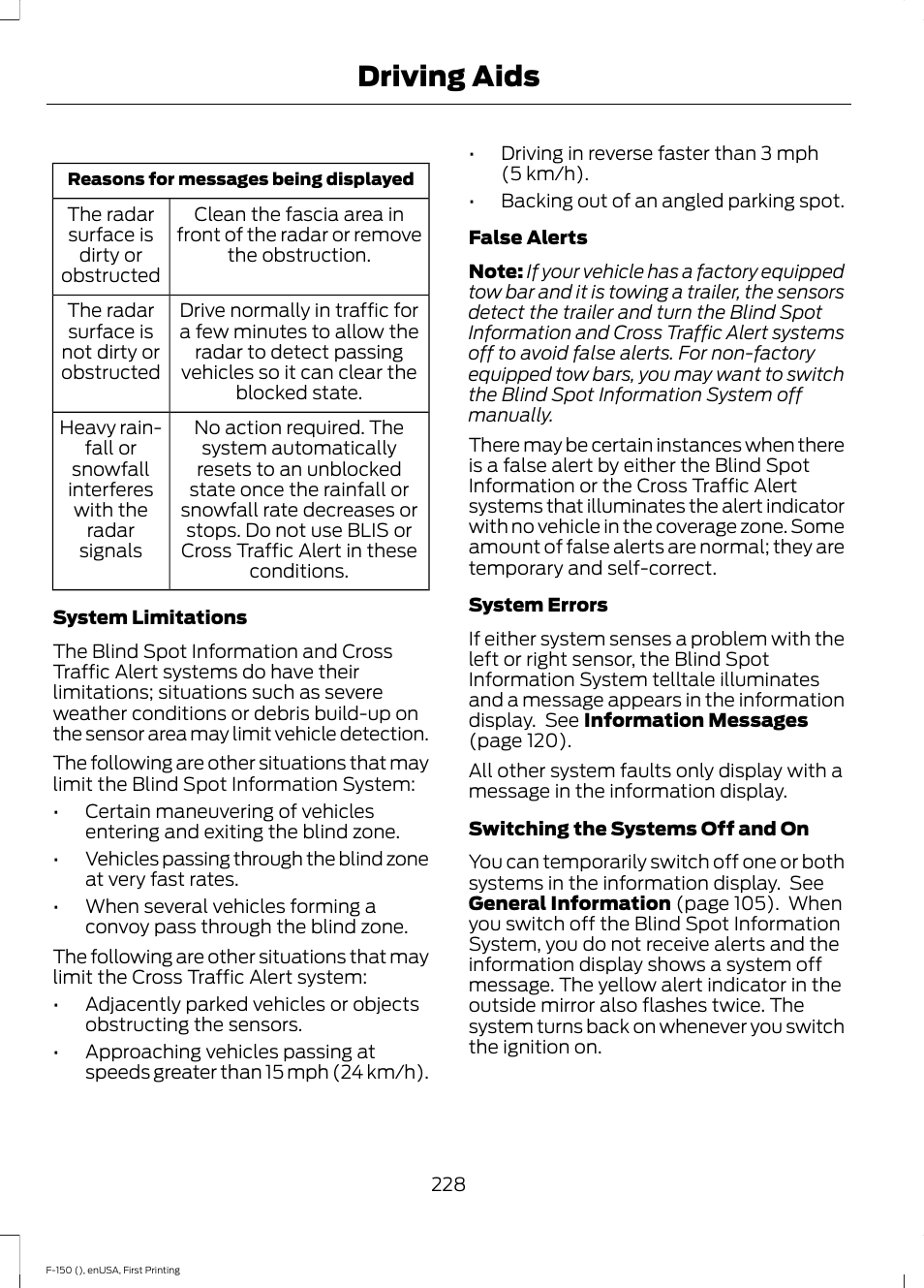 Driving aids | FORD 2015 F-150 User Manual | Page 231 / 549