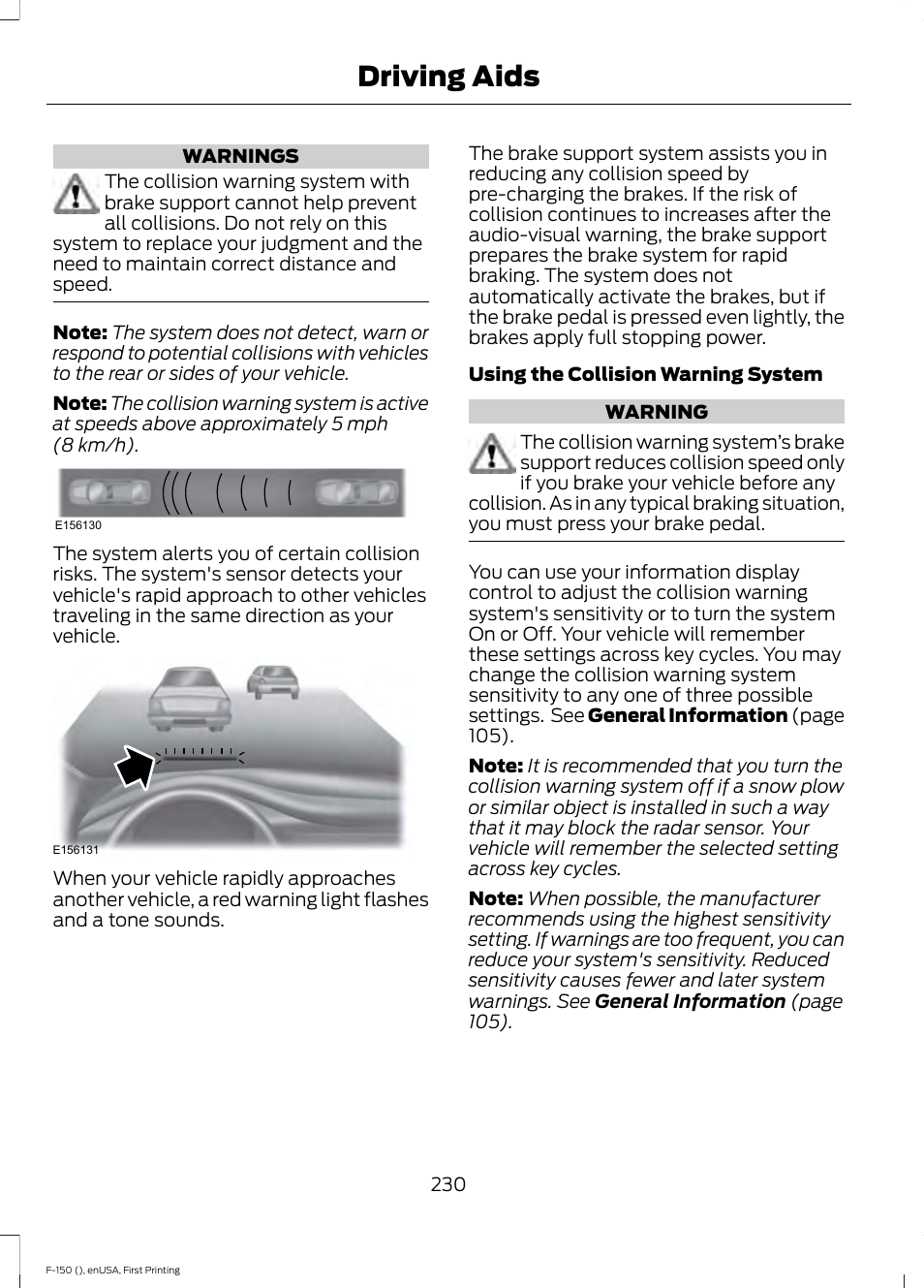 Driving aids | FORD 2015 F-150 User Manual | Page 233 / 549