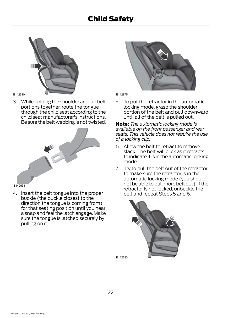 Child safety | FORD 2015 F-150 User Manual | Page 25 / 549