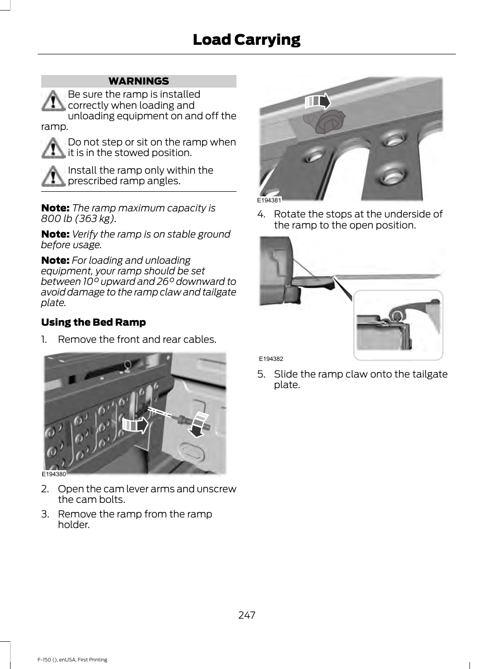 Load carrying | FORD 2015 F-150 User Manual | Page 250 / 549