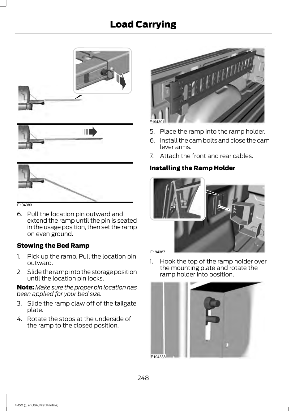 Load carrying | FORD 2015 F-150 User Manual | Page 251 / 549