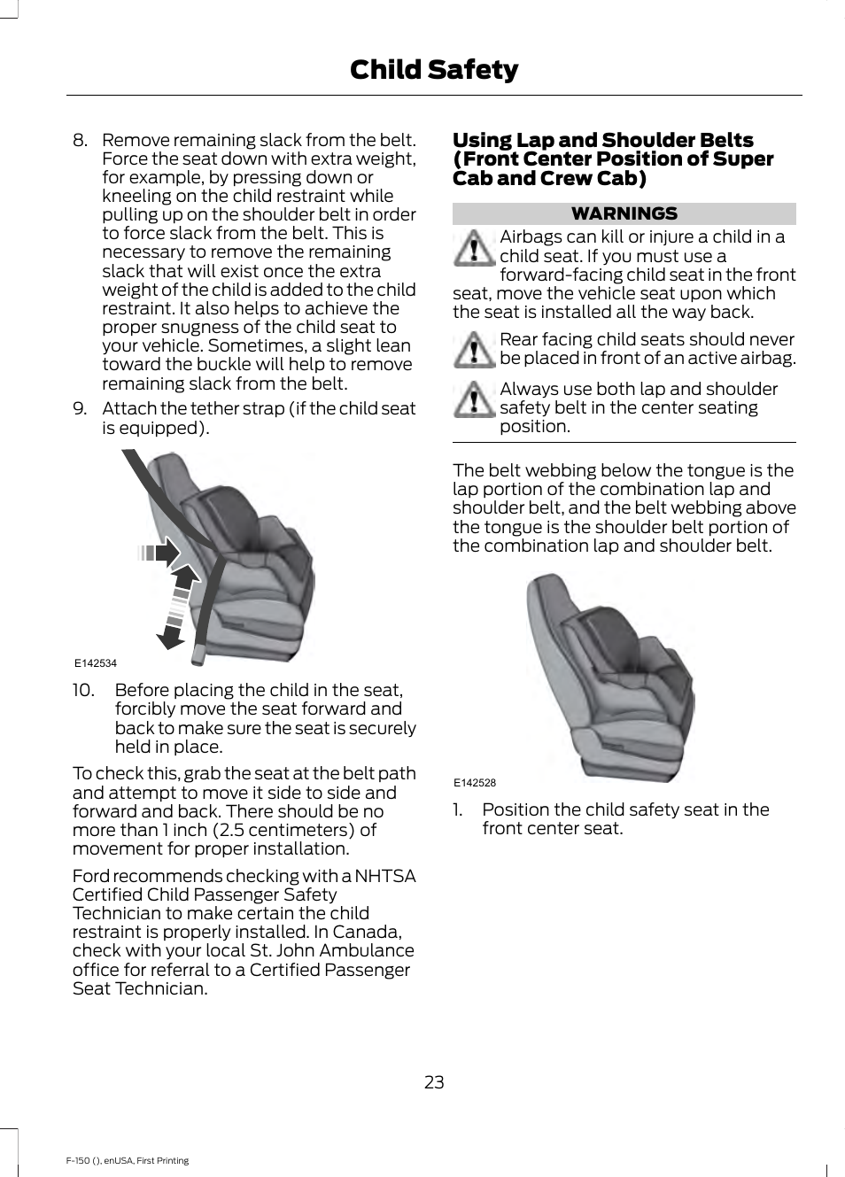 Child safety | FORD 2015 F-150 User Manual | Page 26 / 549