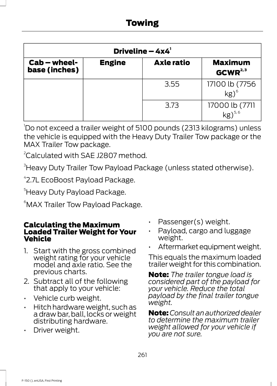 Towing | FORD 2015 F-150 User Manual | Page 264 / 549