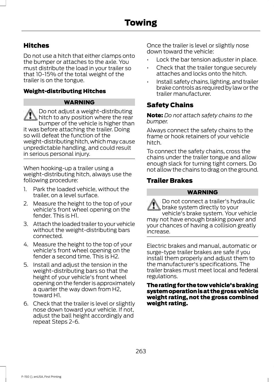 Towing | FORD 2015 F-150 User Manual | Page 266 / 549