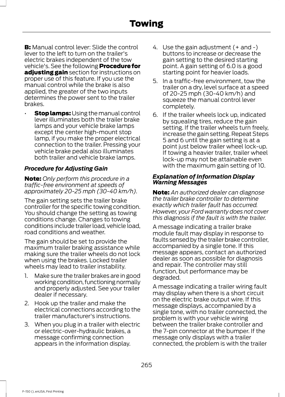 Towing | FORD 2015 F-150 User Manual | Page 268 / 549