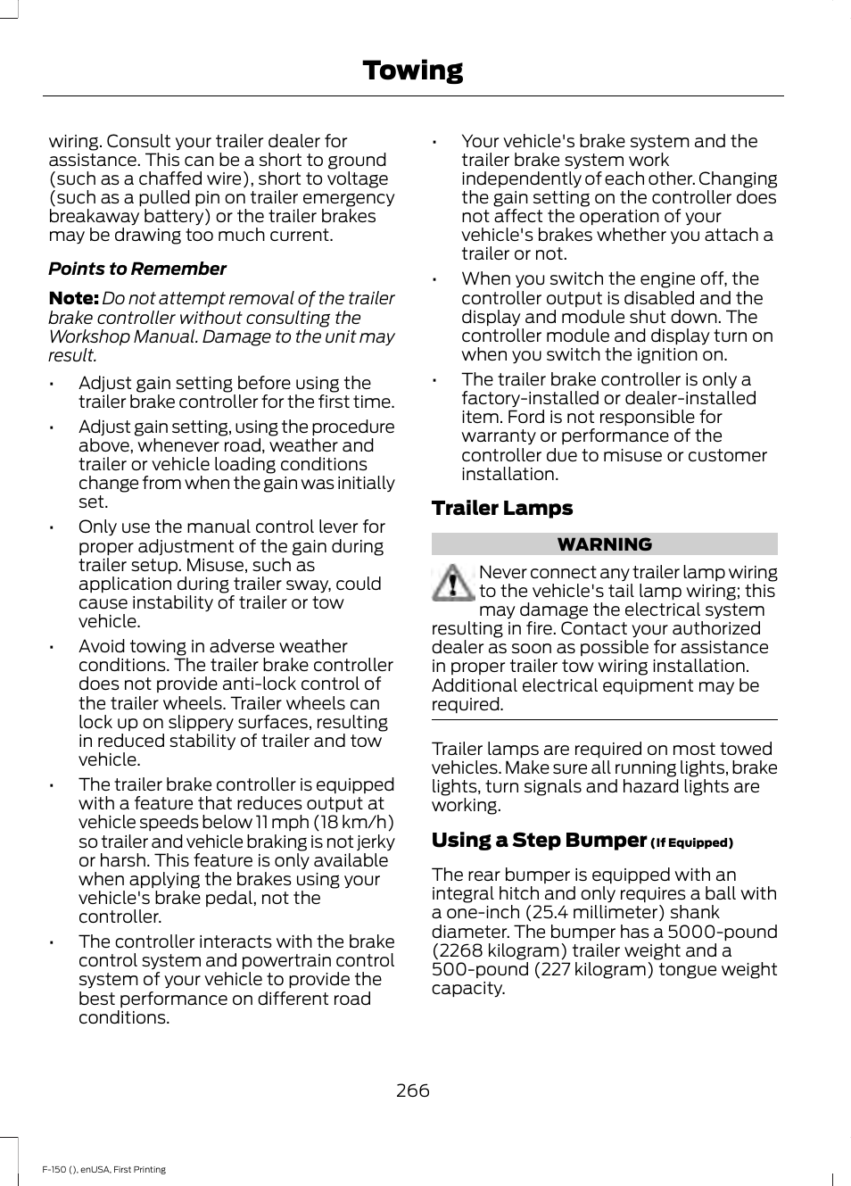 Towing | FORD 2015 F-150 User Manual | Page 269 / 549