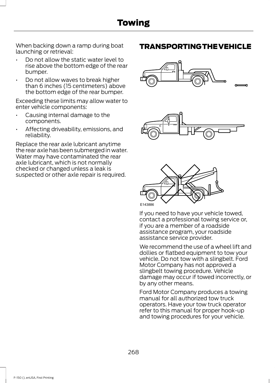 Transporting the vehicle, Towing | FORD 2015 F-150 User Manual | Page 271 / 549