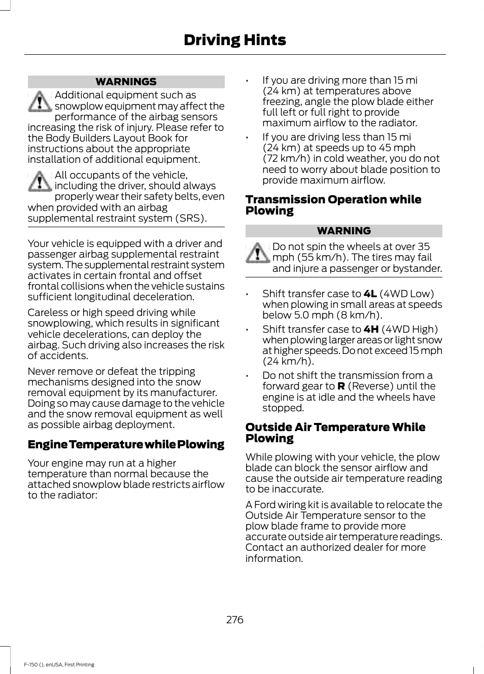 Driving hints | FORD 2015 F-150 User Manual | Page 279 / 549